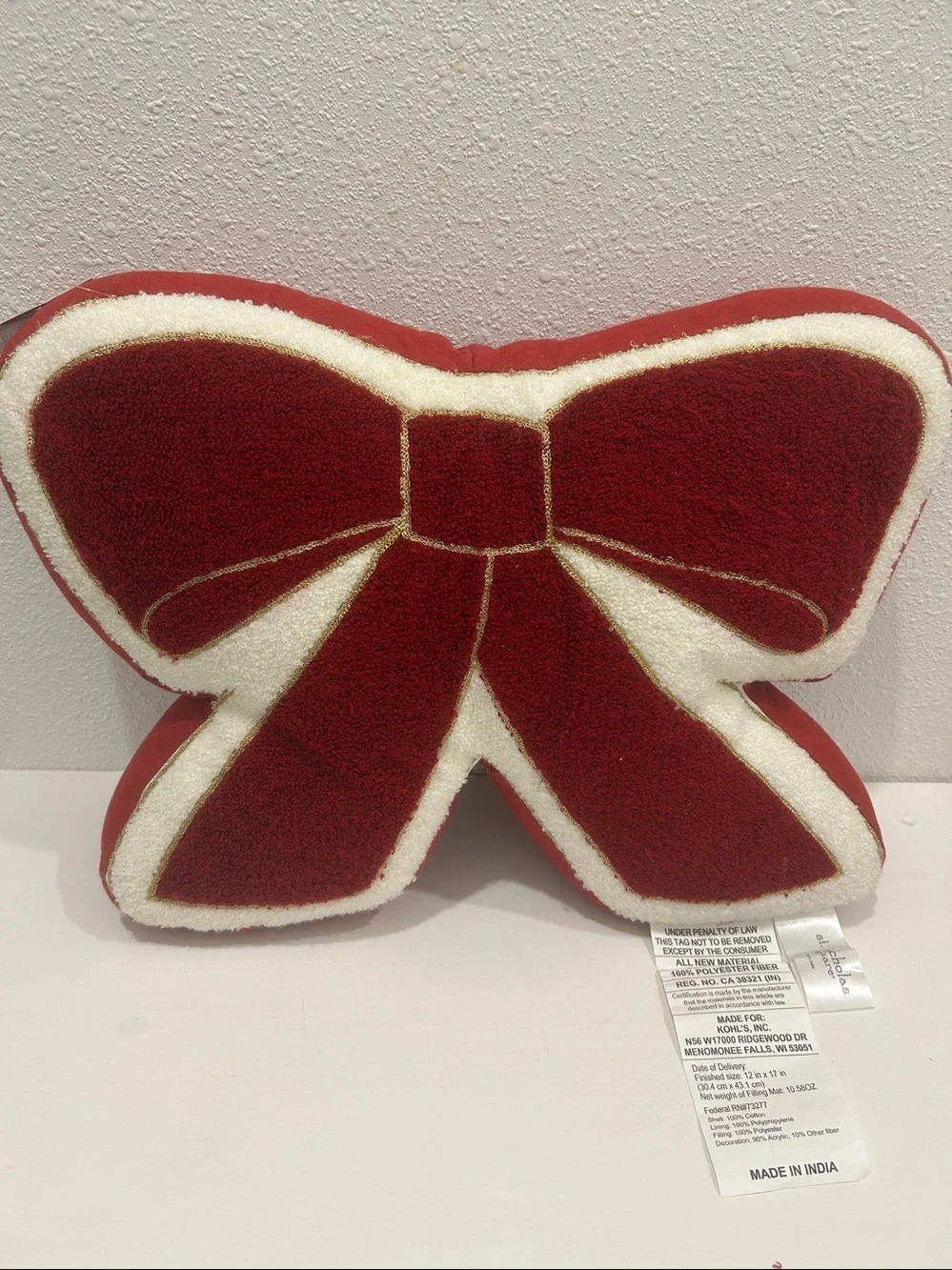 NWT Big Red Bow Decorative Pillow by St. Nicholas Square